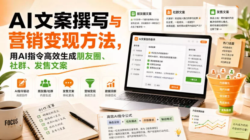 AI文案撰写与营销变现方法，用AI指令高效生成朋友圈、社群、发售文案客创社区-专注互联网轻资产资源整合与分享客创社区-专注互联网轻资产资源整合与分享