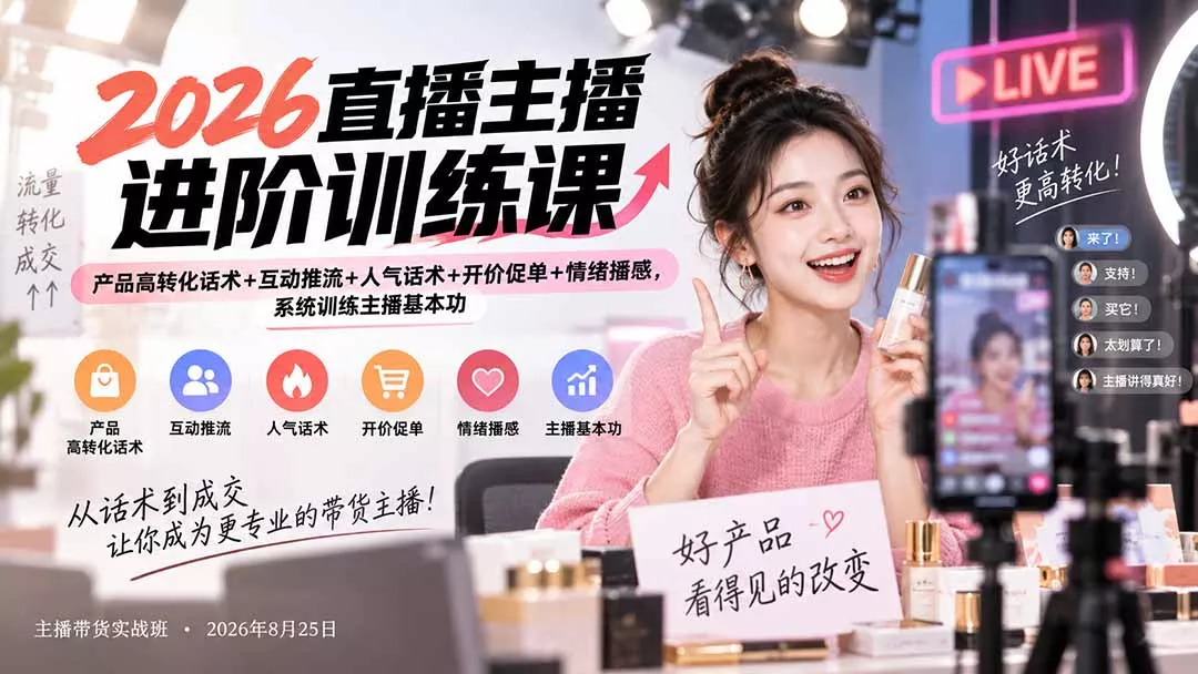 2026直播主播进阶训练课：产品高转化话术+互动推流+人气话术+