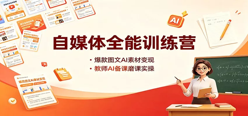 自媒体全能训练营：爆款图文AI素材变现，教师AI备课磨课实操 《鱼见海科技》-鱼见海资源网-免费PHP网站源码模板,插件软件网创AI智能体资源分享平台！