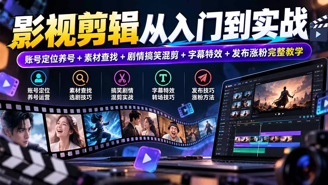 影视剪辑从入门到实战：账号定位养号+素材查找+剧情搞笑混剪+字幕特效+发布涨粉完整教学星享资源网HS游戏库