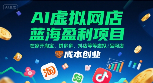 AI虚拟网店蓝海盈利项目，在家开淘宝、拼多多、抖店等虚拟品网店，零成本创业-客创社 - 专注互联网轻资产创业及网络项目资源整合与分享客创社-免费且强大的项目分享网站！
