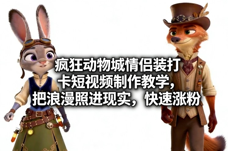 疯狂动物城情侣装打卡短视频制作教学，把浪漫照进现实，快速涨粉客创社区-专注互联网轻资产资源整合与分享客创社区-专注互联网轻资产资源整合与分享