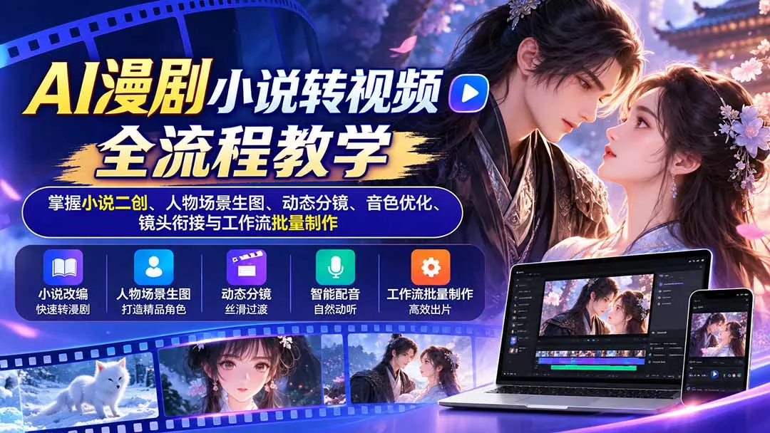 AI漫剧小说转视频全流程教学：掌握小说二创、人物场景生图、动态分镜、音色优化、镜头衔接与工作流批量制作 《鱼见海科技》-鱼见海资源网-免费PHP网站源码模板,插件软件网创AI智能体资源分享平台！