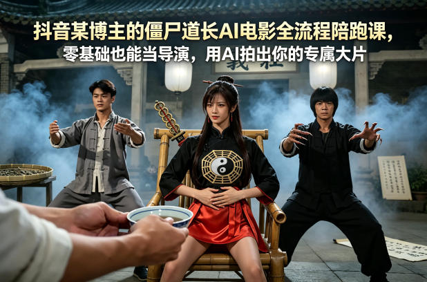 抖音某博主的僵尸道长AI电影全流程陪跑课，零基础也能当导演，用AI拍出你的专属大片-鱼见海资源网-免费PHP网站源码模板,插件软件网创AI智能体资源分享平台！