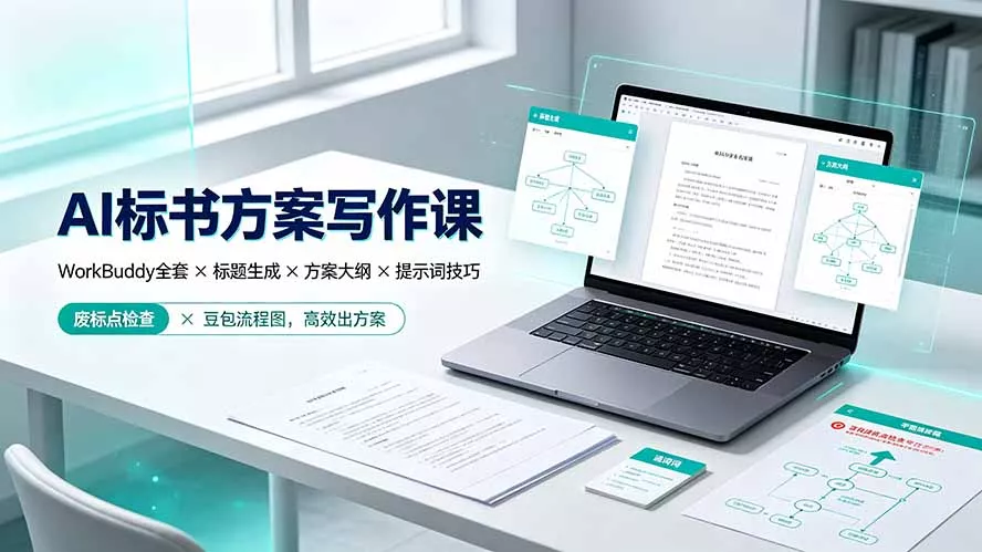 AI标书方案写作课：WorkBuddy全套×标题生成×方案大纲×提示词技巧×废标点检查×豆包流程图，高效出方案