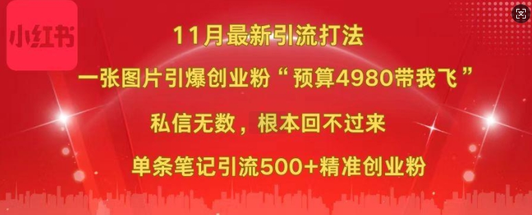 小红书11月最新图片打粉，一张图片引爆创业粉，“预算4980带我飞”，单条引流500+精准创业粉客创社 - 专注互联网轻资产创业及网络项目资源整合与分享客创社 - 专注互联网轻资产创业及网络项目资源整合与分享