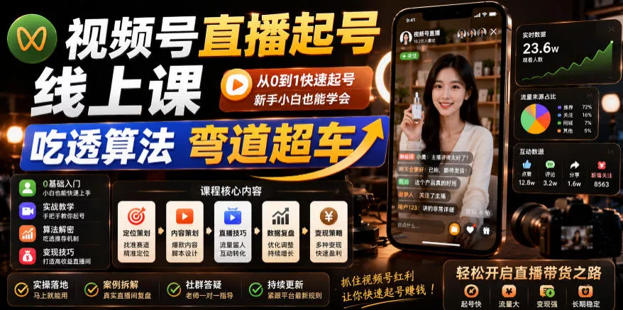 视频号直播起号线上课，吃透算法弯道超车(2026年6月) 《鱼见海科技》-鱼见海资源网-免费PHP网站源码模板,插件软件网创AI智能体资源分享平台！