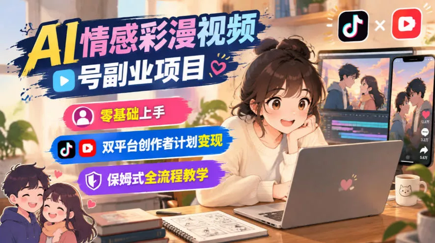 AI情感彩漫视频号副业项目，零基础上手，双平台创作者计划变现，保姆式全流程教学星享资源网HS游戏库
