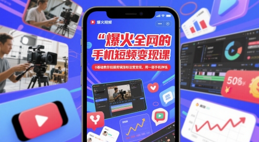 爆火全网的手机短视频变现课，0基础教你拍摄剪辑涨粉运营变现，用一部手机挣钱-客创社 - 专注互联网轻资产创业及网络项目资源整合与分享客创社-免费且强大的项目分享网站！