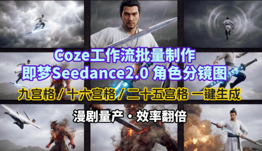 Coze工作流批量制作即梦Seedance2.0角色分镜图，九宫格-十六宫格-二十五宫格一键生成，漫剧量产，效率翻倍-云动网创-专注网络创业项目推广与实战，致力于打造一个高质量的网络创业搞钱圈子。
