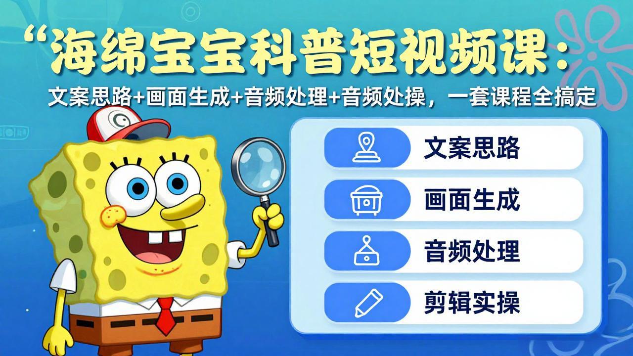 海绵宝宝科普短视频课：文案思路+画面生成+音频处理+剪辑实操，一套课程全搞定客创社区-专注互联网轻资产资源整合与分享客创社区-专注互联网轻资产资源整合与分享