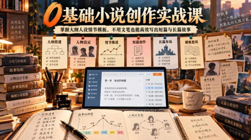 0基础小说创作实战课｜掌握大纲人设情节模板，不用文笔也能高效写出短篇与长篇故事 《鱼见海科技》-鱼见海资源网-免费PHP网站源码模板,插件软件网创AI智能体资源分享平台！