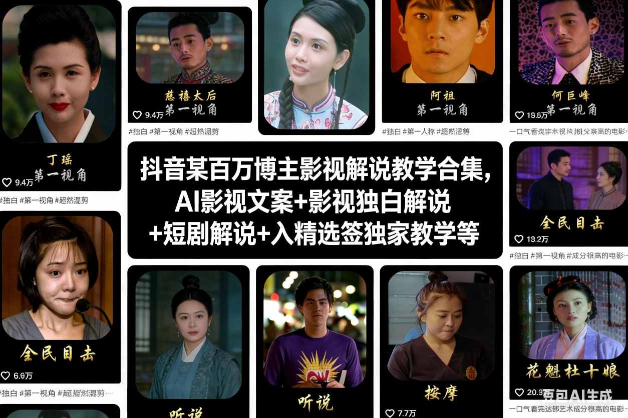 抖音某百万博主影视解说教学合集，AI影视文案+影视独白解说+短剧解说+入精选签独家教学等客创社区-专注互联网轻资产资源整合与分享客创社区-专注互联网轻资产资源整合与分享