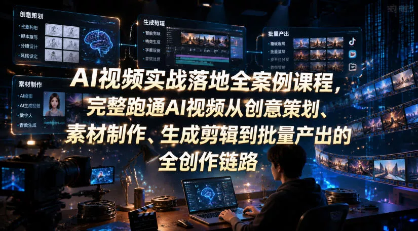AI视频实战落地全案例课程，完整跑通AI视频从创意策划、素材制作、生成剪辑到批量产出的全创作链路星享资源网星享资源网