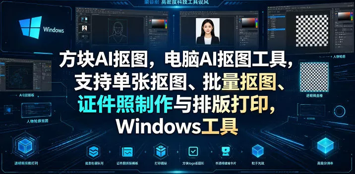 方块AI抠图，电脑AI抠图工具，支持单张抠图、批量抠图、证件照制作与排版打印，Windows工具星享资源网星享资源网