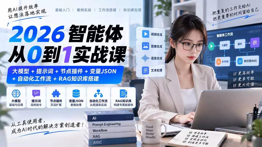 2026智能体从0到1实战课|大模型+提示词+节点插件+变量JSON+自动化工作流+RAG知识库搭建 2026智能体从0到1实战课|大模型+提示词+节点插件+变量JS