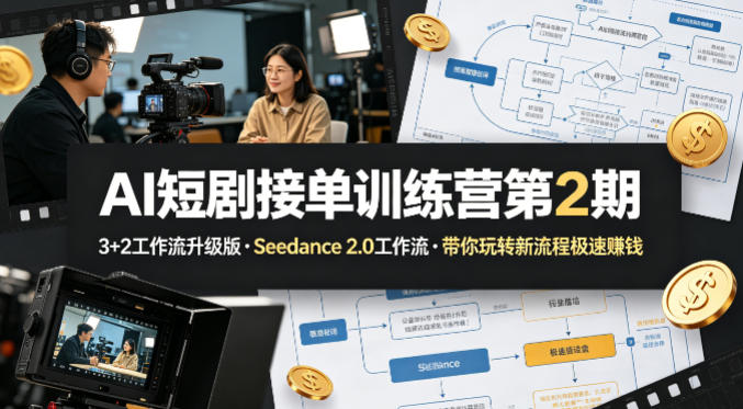 AI短剧接单训练营第2期，3+2工作流升级版，Seedance 2.0工作流，带你玩转新流程极速賺钱客创社区-专注互联网轻资产资源整合与分享客创社区-专注互联网轻资产资源整合与分享