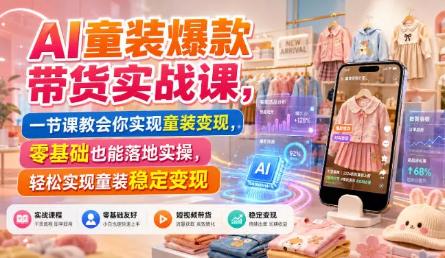 AI童装爆款带货实战课，一节课教会你实现童装变现，零基础也能落地实操-鱼见海资源网-免费PHP网站源码模板,插件软件网创AI智能体资源分享平台！