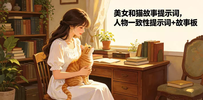 美女和猫故事提示词，人物一致性提示词+故事板客创社区-专注互联网轻资产资源整合与分享客创社区-专注互联网轻资产资源整合与分享