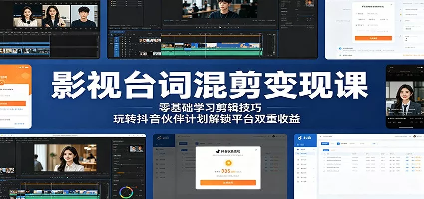 影视台词混剪变现课：零基础学习剪辑技巧，玩转抖音伙伴计划解锁平台双重收益客创社区-专注互联网轻资产资源整合与分享客创社区-专注互联网轻资产资源整合与分享