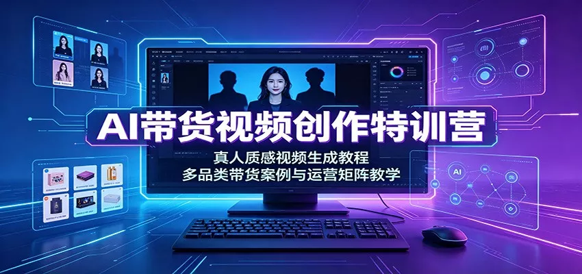 AI带货视频创作特训营：真人质感视频生成教程，多品类带货案例与运营矩阵教学-鱼见海资源网-免费PHP网站源码模板,插件软件网创AI智能体资源分享平台！
