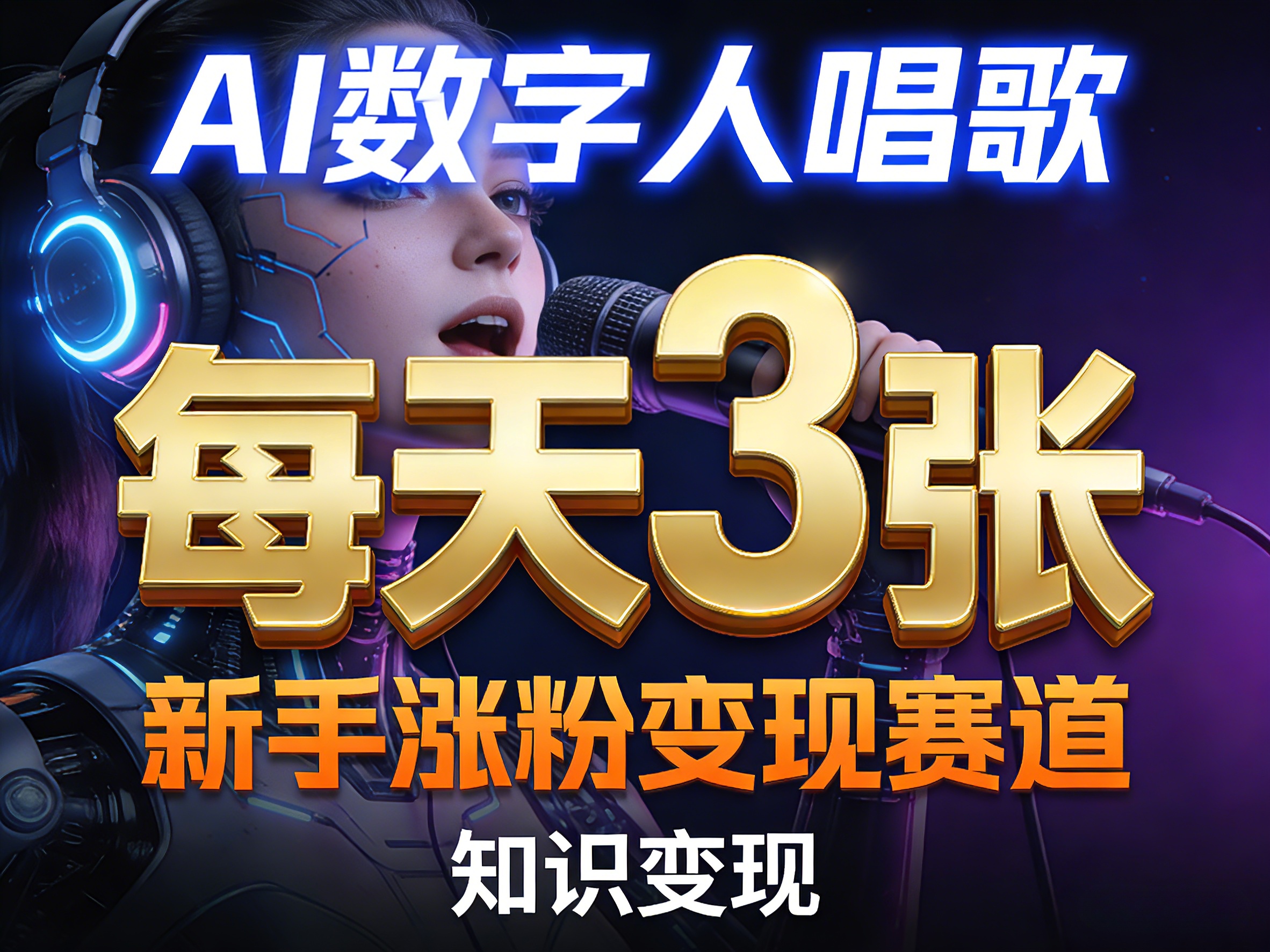 AI数字人唱歌，新手涨粉变现赛道，每天3张和知识付费，副业必备主用 -、辅助 +中赚AI网