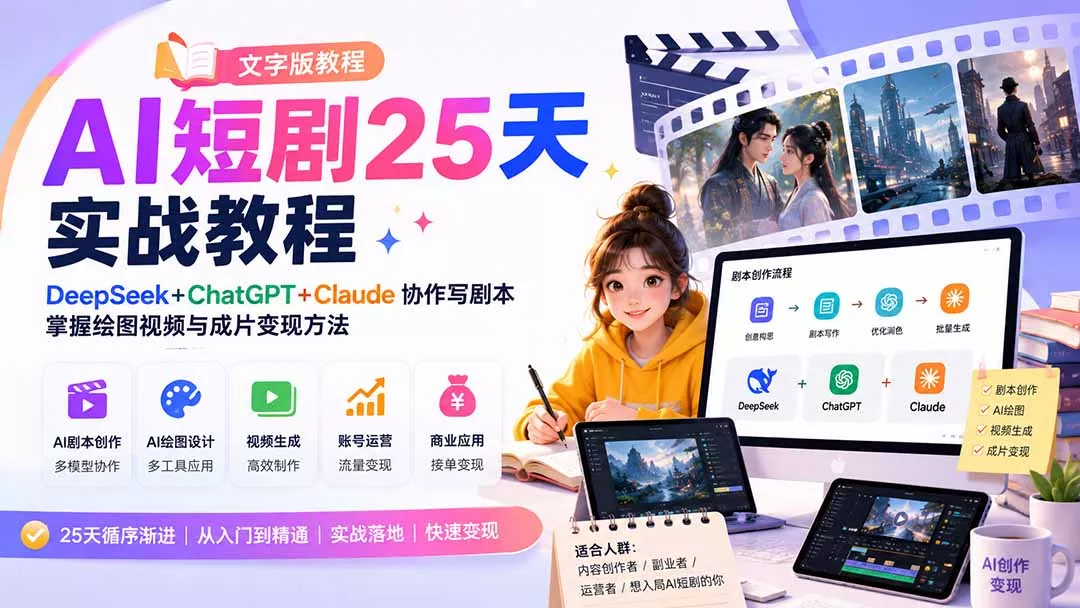 AI短剧25天实战教程(文字版教程客创社区-专注互联网轻资产资源整合与分享客创社区-专注互联网轻资产资源整合与分享