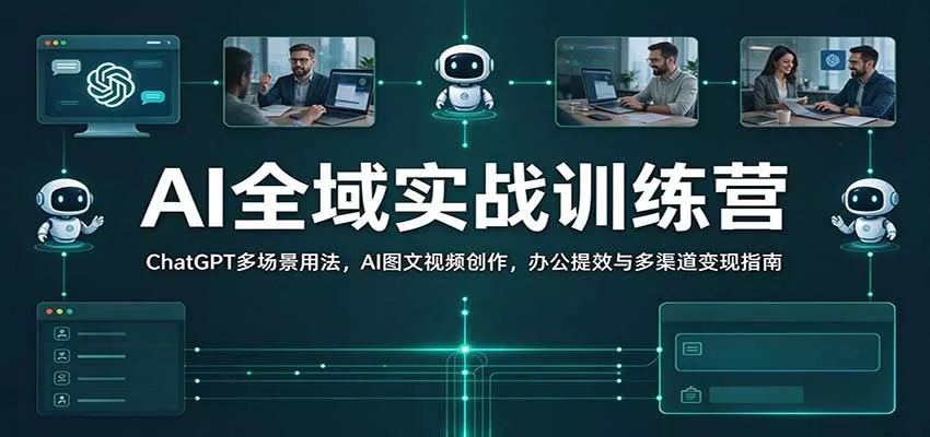 AI全域实战训练营：ChatGPT多场景用法，AI图文视频创作，办公提效与多渠道变现指南客创社区-专注互联网轻资产资源整合与分享客创社区-专注互联网轻资产资源整合与分享