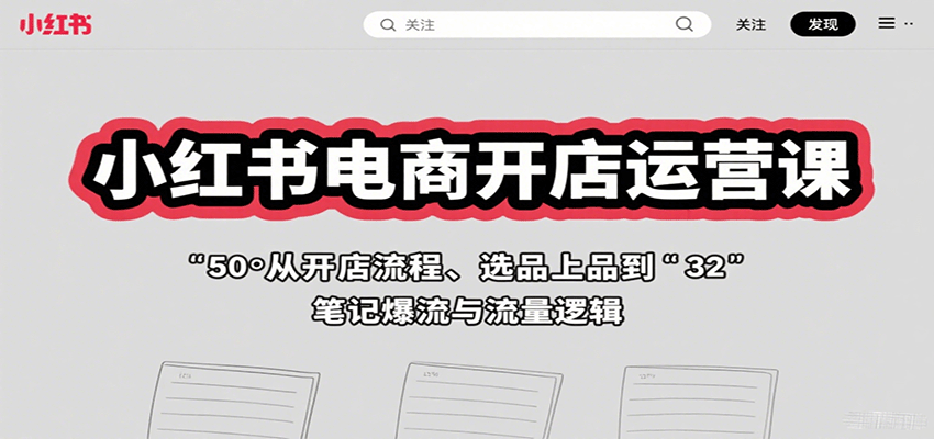 小红书电商开店运营课：从开店流程、选品上品到笔记爆流与流量逻辑-客创社 - 专注互联网轻资产创业及网络项目资源整合与分享客创社-免费且强大的项目分享网站！