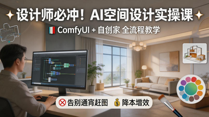 设计师必冲！AI空间设计实操课，ComfyUI+自创家全教学，告别通宵赶图，降本增效客创社区-专注互联网轻资产资源整合与分享客创社区-专注互联网轻资产资源整合与分享