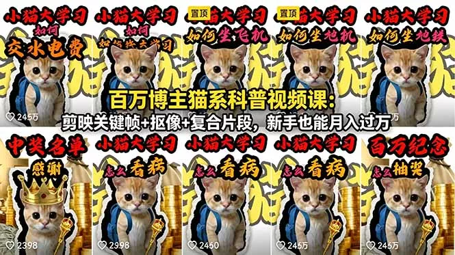 百万博主猫系科普视频课：剪映关键帧+抠像+复合片段，新手也能月入过万 《鱼见海科技》-鱼见海资源网-免费PHP网站源码模板,插件软件网创AI智能体资源分享平台！