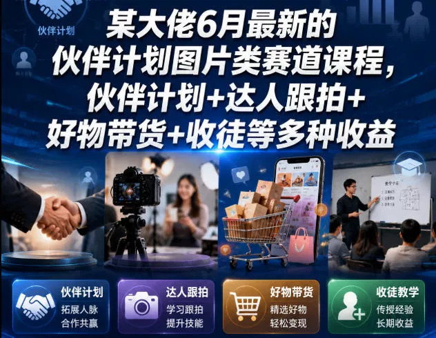 某大佬6月最新的伙伴计划图片类赛道课程，伙伴计划+达人跟拍+好物带货+收徒等多种收益-软件百科