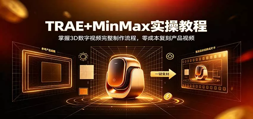 TRAE+MinMax实操教程：3D数字视频完整制作流程，零成本复刻产品视频客创社区-专注互联网轻资产资源整合与分享客创社区-专注互联网轻资产资源整合与分享