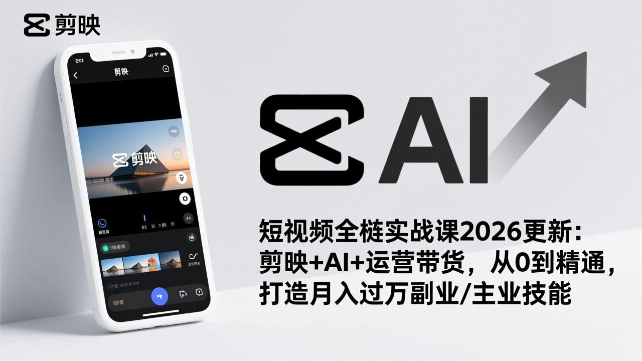 短视频全栈实战课2026更新：剪映+AI+运营带货，从0到精通，打造月入过万副业/主业技能 - 鱼见海科技收益分析报告 | ...-鱼见海资源网-免费PHP网站源码模板,插件软件网创AI智能体资源分享平台！