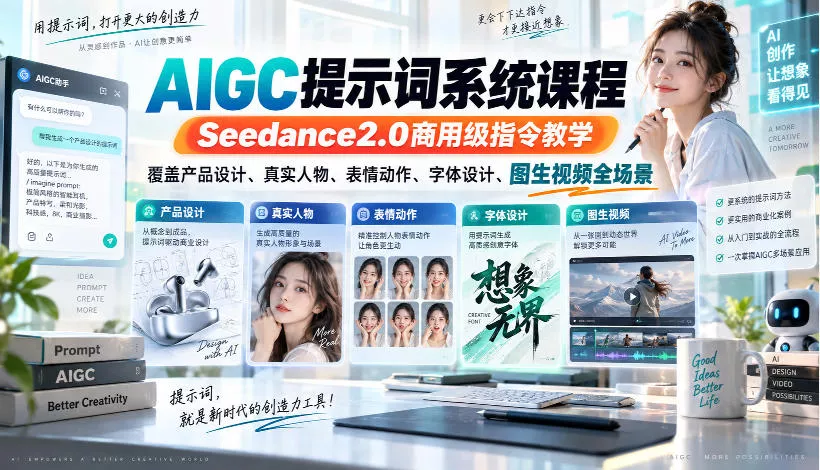 AIGC提示词系统课程，Seedance2.0商用级指令教学，覆盖产品设计、真实人物、表情动作、字体设计、图生视频全场景星享资源网星享资源网