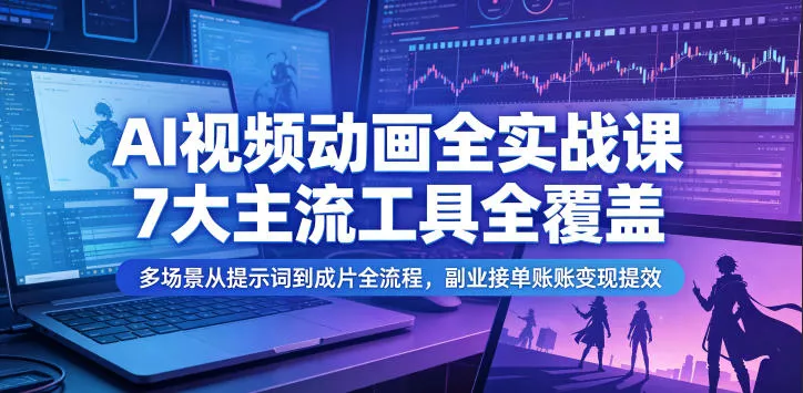 AI视频动画全实战课，7大主流工具全覆盖，多场景从提示词到成片全流程，副业接单账号变现提效客创社区-专注互联网轻资产资源整合与分享客创社区-专注互联网轻资产资源整合与分享