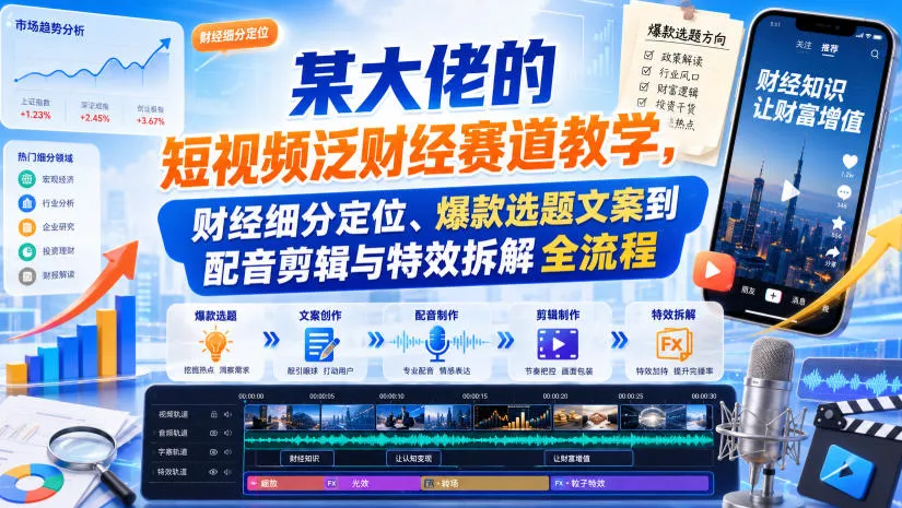 某大佬的短视频泛财经赛道教学，财经细分定位、爆款选题文案到配音剪辑与特效拆解全流程 《鱼见海科技》-鱼见海资源网-免费PHP网站源码模板,插件软件网创AI智能体资源分享平台！