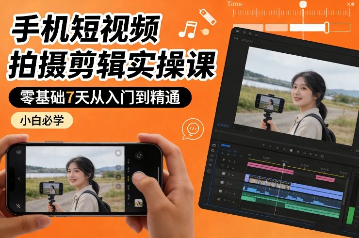 手机短视频拍摄剪辑实操课，零基础7天从入门到精通，小白必学-云动网创-专注网络创业项目推广与实战，致力于打造一个高质量的网络创业搞钱圈子。