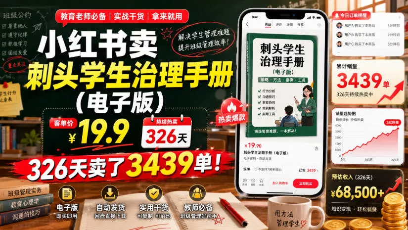 小红书卖刺头学生治理手册(电子版)，客单价19.9，326天卖了3439单！客创社区-专注互联网轻资产资源整合与分享客创社区-专注互联网轻资产资源整合与分享