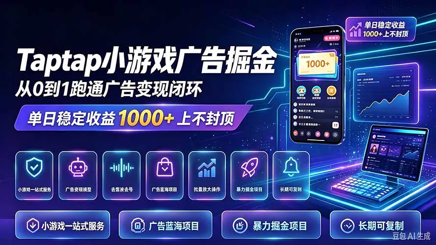 TapTap小游戏广告掘金日赚收益1000+上不封顶客创社区-专注互联网轻资产资源整合与分享客创社区-专注互联网轻资产资源整合与分享