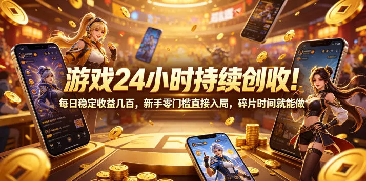 游戏24小时持续创收！每日稳定收益几百，新手零门槛直接入局，碎片时间就能做【揭秘】-爱拼知识社 - 互联网创业与虚拟资源分享