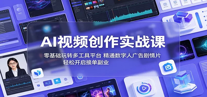 AI视频创作实战课:零基础玩转多工具平台,精通数字人广告、剧情片,轻松开启接单副业主用 -、辅助 +中赚AI网