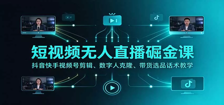短视频无人直播掘金课：抖音快手视频号剪辑、数字人克隆、带货选品话术教学客创社区-专注互联网轻资产资源整合与分享客创社区-专注互联网轻资产资源整合与分享