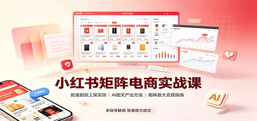 小红书矩阵电商实战课：批量搬款上架实操，AI图文产出，矩阵放大变现指南客创社区-专注互联网轻资产资源整合与分享客创社区-专注互联网轻资产资源整合与分享