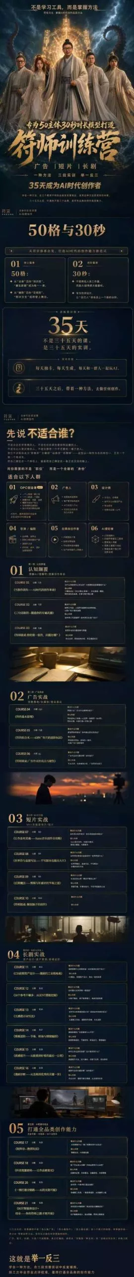 多参宗符师训练营,35天成为AI时代创作者,广告|短片|长剧,一种方法,三段实训,举一反三,打通全品类的创作能力