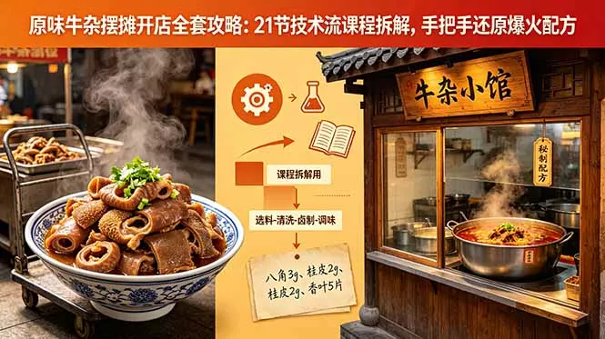 原味牛杂摆摊开店全套攻略：21节技术流课程拆解，手把手还原爆火配方-鱼见海资源网-免费PHP网站源码模板,插件软件网创AI智能体资源分享平台！