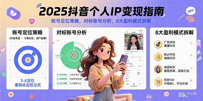 2025抖音个人IP变现指南，账号定位策略，对标账号分析，8大盈利模式拆解-客创社 - 专注互联网轻资产创业及网络项目资源整合与分享客创社-免费且强大的项目分享网站！