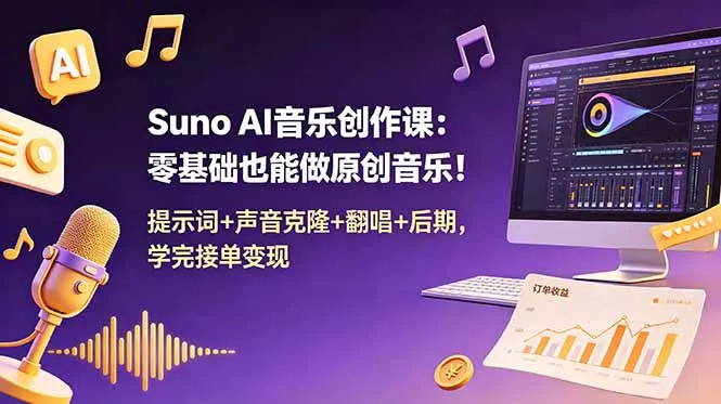 Suno AI音乐创作课：零基础也能做原创音乐！提示词+声音克隆+翻唱+后期，学完接单变现客创社区-专注互联网轻资产资源整合与分享客创社区-专注互联网轻资产资源整合与分享