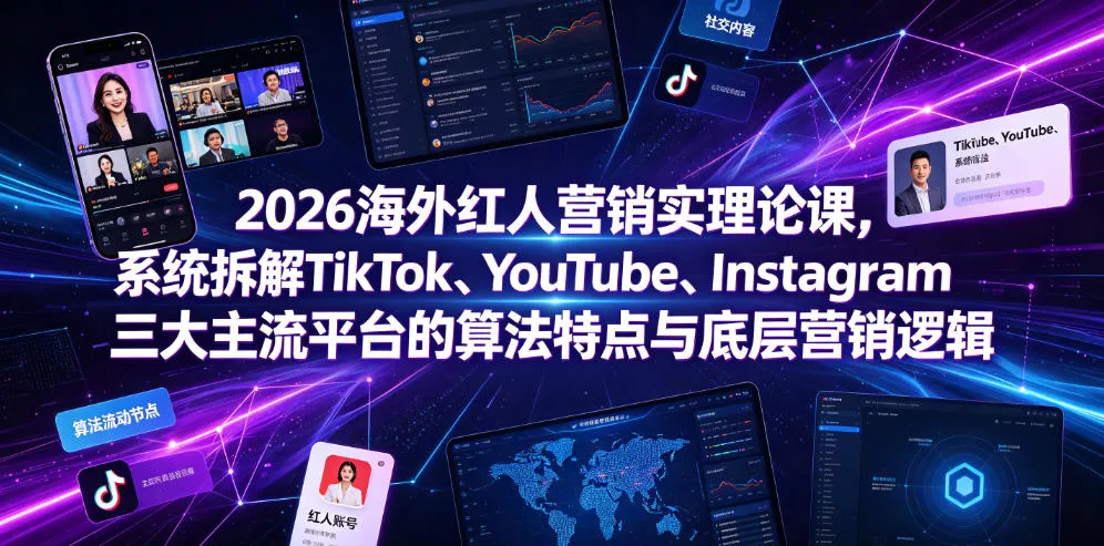 2026海外红人营销实理论课，系统拆解TikTok、YouTube、Instagram三大主流平台的算法特点与底层营销逻辑客创社区-专注互联网轻资产资源整合与分享客创社区-专注互联网轻资产资源整合与分享