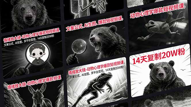 情绪放大镜-动物心理学爆款短视频课，文案公式、AI生图、多平台变现，14天复制20W粉 - 鱼见海科技操作心得总结 | 鱼见海科技-鱼见海资源网-免费PHP网站源码模板,插件软件网创AI智能体资源分享平台！